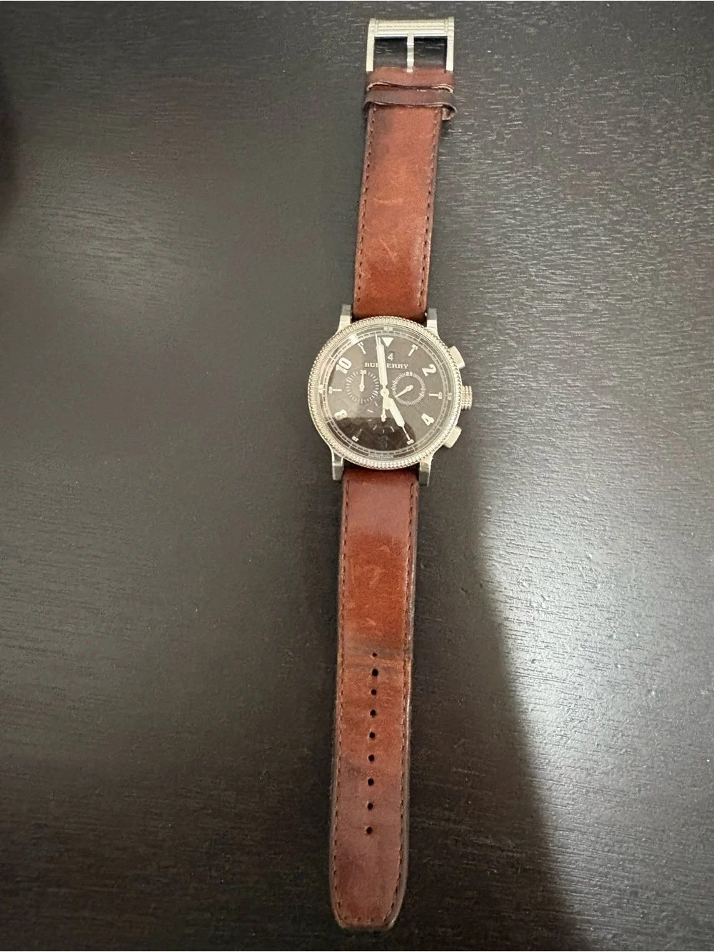 Burberry Swiss Made Chronograph Watch | Brown Leather Strap | Black Dial